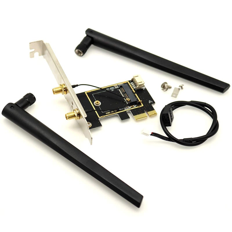 Deal4GO M.2 NGFF Wireless Card to PCIe Adapter Desktop WLAN Converter w/ 2X 6dBi Antenna for Intel AX210 AX200 9260 8265 8260 7265 7260 Killer 1535 (NO WiFi Card) - Image 3